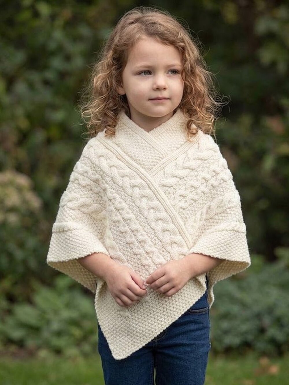 Aran Sweater Market Ivory Cable Wool Poncho Girls Medium